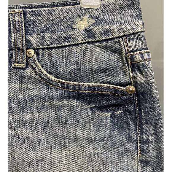 7 For All Mankind Distressed Blue Denim Jean A Pocket Mini Skirt Womens Size 27 - Picture 4 of 12